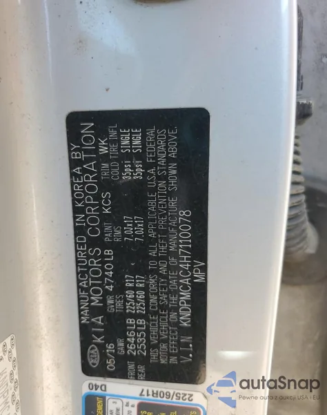 2017 Kia Sportage Lx из США, поврежденный, VIN KNDPMCAC4H7110078